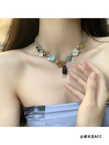 สร้อยคอ Zirconia Vintage Baroque โลหะหลายส่วนรูปดอกไม้ เครื่องประดับแฟชั่นสำหรับผู้หญิง สร้อยคอแบบอ่อนๆ ประดับเพชรเทียม