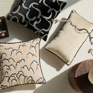 Goodly Home Modern Abstract Embroidered Cushion Cover Velvet Pillow Case Neutral Tone Khaki Beige Minimalist Home Decor Throw Pillow Covers