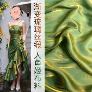 Gradient Color Mermaid Princess Silk Satin Fabric Shirt Dress Skirt Blouse Changeable Color Large Sleeve Home Fabric DIY