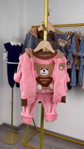 Toddler Plush Thickened Winter Long-Sleeved Suit Cartoon Casual Baby Boy Clothing Double-Sided Plush Baby Clothing Sets