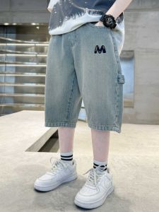 Boys Denim Shorts Summer Thin 2024 New Arrival Kids Medium and Large Childrens Clothing Boys Capri Pants Summer Clothing Trendy