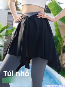 MiiOW | Váy che mông màu đen một mảnh cho nữ Quần Shark thể thao tập luyện Váy che mông Quần bó ngắn Thiết kế bất đối xứng