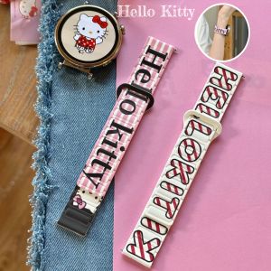 Sanrio | Hello Kitty Striped Letter Printed Magnetic Silicone Case Watch Strap for Samsung Watch 9/8 Ultra 2 for Huawei 20 22mm Wristband