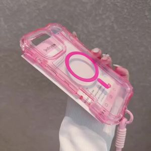3IN1 Candy Color Clear Shockproof Phone Case for IPhone 17Air 16E 15 14 Plus 13 12 Pro Max Lanyard Magnetic Charge Protect Cover