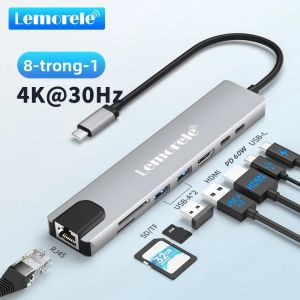 Lemorele | Lemorele 8 Trong 1 USB-C Docking Station 4K 60Hz HDMI RJ45 100M Đầu Đọc Thẻ SD/TF USB-C Hub Cho Laptop Máy Tính Bảng Máy Chiếu Tivi