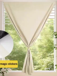100% Blackout No Punch Curtains With Magic Tape Curtains Full Shading Room Bedroom with Black Liner