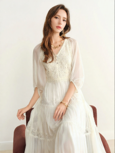 BADINA | Elegant High-end French Lace and Chiffon Womens Dress