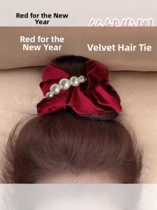 Red Velvet Hair Ties Headwear Bun Hair Bands Large Sausage Style Hair Accessories New Year Korean Style Fresh out Fashion Jewelry