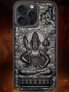 Retro Style Wooden Carved Mobile Phone Case for   16 pro Max Zodiac Guardian Goddess Female Version Purple Light Mahogany