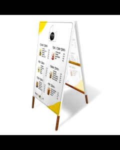 Stand Banner Rangka Kayu 2 Sisi Sistem Lipat Engsel + Cetak Banner/Spanduk 2 Sisi Free Design