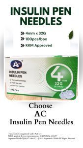 AC Jarum Insulin 4mm 5mm 32G 100pcs Insulin Pen Needles 4mm 5mm 32G 100pcs Insulin Needle 4mm 100pcs Insulin Needle 5mm 100pcs Jarum Pen Insulin 4mm 100pcs Jarum Pen Insulin 5mm 100pcs KKM approved