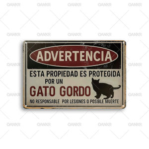 Funny Spanish Gato Gordo Cat Metal Tin Sign Retro Warning Plaque Vintage Wall Art for Home Bar Cafe Garage Farmhouse Decor