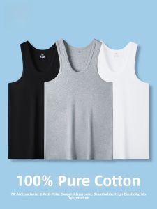 MiiOW | Pure Cotton Mens Tank Top Loose Fit Sleeveless Summer Sportswear Fitness Sweatshirt Crossbar Simple Style Online Exclusive