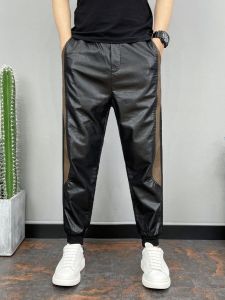 Leather Pants Mens American Style Thickened Fleece Warm Windproof Slim Fit Cycling High Sensation Autumn Winter New Arrival