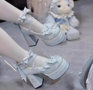 Giày Cao Gót Mary Lolita Ngọt Ngào Có Nơ Bướm Chống Thấm Nước Cho Bé Gái Giày Cao Gót Đế Cao Bằng Cao Su Mùa Hè 2024