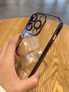 CrashStar With Lens Films Soft Plating Transparent Phone Case For iPhone 16 15 14 Pro Max Plus 13 12 11 Pro Max X XR XS Max Simple Shockproof Phone Casing Clear Silicone Phone Cover With Full Cover Lens Camera Protection