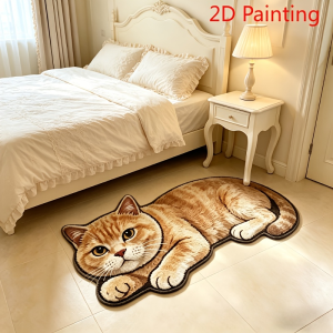 VIKAMA Cartoon Cat Irregular Plush Carpet Non-Slip Bathroom Door Mat Soft Living Room Bedroom Carpet Home Decoration