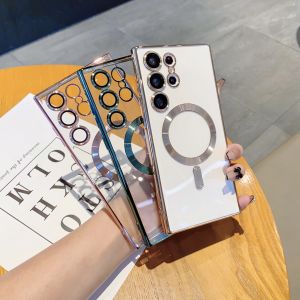 Luxury Protective Silicone Case for Samsung S23 Ultra with Built-In Lens Film Anti-Fall Coated Soft Transparent Magnetic Wireless Charging Compatible