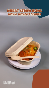 Wellmart 50Pc/Pack Clamshell Sugarcane Box Oval Wheat Straw With Divider And Lid Restaurant Grade