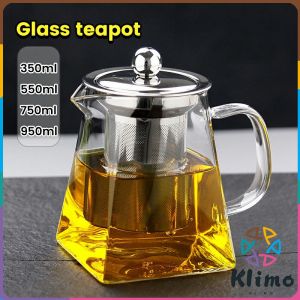KLIMO Heat Resistant Glass Teapot with Stainless Steel Filter For Home Office Tea Set 350ml/550ml/750ml/950ml