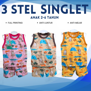 3STEL BAJU SINGLET ANAK ANTI LUNTUR FULL PRINTING GAFFYKIDS UNTUK UMUR 2-6 TAHUN