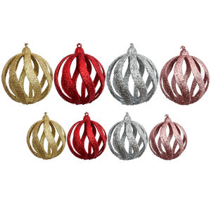 6Pcs Glitter Gold Powder Hollow Christmas Ball Decoration Xmas Tree Hanging Pendant Home Party Arrangement New Year Gift Navidad