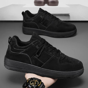 Pure Black Mens Shoes 2025 New Summer Versatile Thick Bottom Heightening Casual Board Shoes Youth Work Sports Trendy Shoes