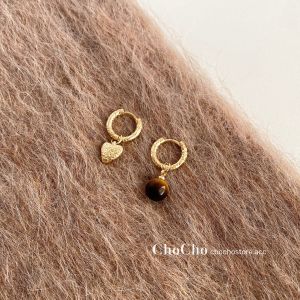 Chocho/Maillard Tigereye Heart Asymmetric Ear Clip Earrings Elegant Fancy Special Interest Earrings Earrings