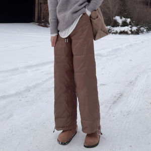 กางเกงขายาวทรงตรงเอวสูง ทรงหลวม ขนเป็ด ขนนก ทรงหลวม ฤดูหนาว กางเกงขายาวทรงตรง ผ้าฝ้าย กางเกงขายาวสำหรับผู้หญิง