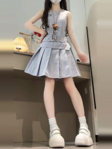 QINWEIYU | Váy vest không tay mùa hè cho nữ dáng chữ A cạp cao họa tiết hoa cotton ngọt ngào phong cách Pháp thanh lịch váy ngắn xếp ly