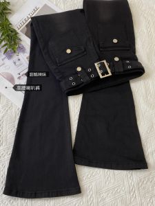 Quần Jeans Denim Ống Loe Cạp Cao Cho Nữ Quần Dài Đến Sàn Co Giãn Thường Ngày Thời Trang Thu Đông Thiết Kế Mới Quần Jeans Nữ