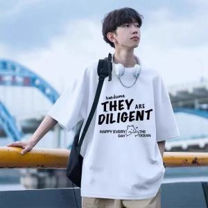 Heavy-Duty Short-Sleeve Cotton T-Shirt for Men Loose Youthful Trendy Brand Breathable Casual Printed round Neck Top