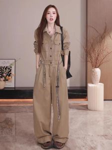 American Style Street Fashion Loose Womens Jumpsuit High Waist Long Pants Autumn New Arrival Elegant Lady Workwear Trousers