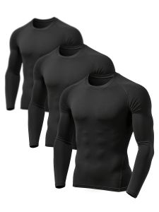Three-piece mens tight long-sleeved compression shirt suitable for fitness running outdoor sports and casual wear
