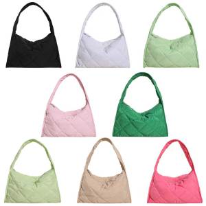 ผู้หญิง Solid Puffer Bag Zipper ช่องว่างใต้วงแขนความจุขนาดใหญ่แฟชั่นน้ำหนักเบาทุกวันกระเป๋าหิ้ว[Winnereco World]