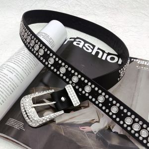 Wo Tion | Glittery Rhinestone Rivet Leather Belt