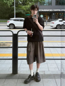 ZHUOCAN | Vintage Brown Loose Fit Mens Summer Shorts