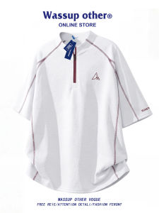 WASSUP ISSUE | American Style Half Zip Splicing Summer Ice Silk Casual T-shirt