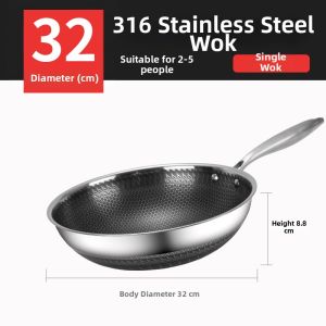 Double Honeycomb Stainless Steel 316 Fry Pan No Coating Nonstick Smokeless Flat