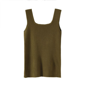 3% Homemade Wide Shoulder Strap Breast Holding Square Collar Slimming Knitted Autumn Shirt Base Vest Jacket 20396