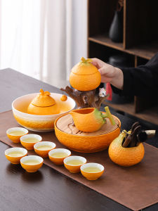 Stoneware Orange Semi-automatic Teaware Suit Creative Rich Bean Bag Tea Infuser Kung Fu Tea Cup Tea Tray Modern For Home