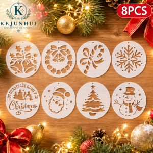 8 Cái Trang Trí Giáng Sinh Khuôn Cắt Bộ Có Thể Tái Sử Dụng PET Xmas Cây Santa Bông Tuyết Tranh Mẫu Cho DIY Ngày Lễ Trang Trí Cửa Sổ Cốc Gỗ