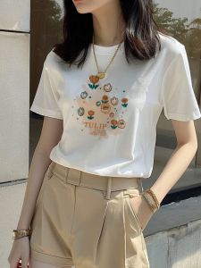 American Style Shoulder Pure Cotton Short Sleeve T-Shirt Women Summer New Fashion Loose Slimming Top Korean Style Casual Wear