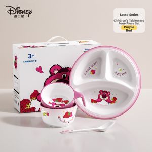 Disney |  Strawberry Bear Childrens Cartoon Cutlery Set Girls Baby Special Utensils Gift Box Set 4 Pieces Kids Dining Set