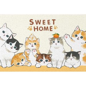 Thảm Cửa Nhà Hình Mèo Hoạt Hình Có Thể Cắt Thảm Lông Nhung Đế Mềm Thoáng Khí Chống Trượt Cho Phòng Khách Phong Cách Trung Hoa Mới