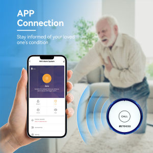 Retekess ปุ่มโทร WiFi ไร้สาย TH012ปุ่มสมาร์ท SOS สำหรับดูแล Pager 20เมตรสำหรับผู้สูงอายุผู้ป่วยโดยการเชื่อมต่อแอพโทรศัพท์มือถือหรือ Retekess ตัวรับสัญญาณ WiFi