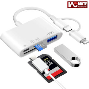Đầu đọc thẻ SD USB C Và Lightening Giao Diện Kép Đầu đọc thẻ nhớ đầu đọc thẻ Kỹ Thuật Số Bộ chuyển đổi Camera Để Điện Thoại SD Card Viewer Với SD/Micro SD/USB-A/Loại C Sạc 4 Khe Cắm Cắm Và Chơi