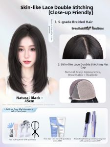 MENGSIQIAN | Short Full Real Hair With Middle Part And Natural Bangs Seamless Lace Front Wig