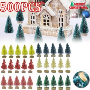 500PCS Miniature Artificial Christmas Tree Mini Snow Frost Tree Pine Tree Christmas DIY Party Decoration Craft Christmas Ornamen