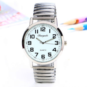 Senior-Friendly Waterproof Watch with Large Numerals and Elastic Spring Steel Strap Luminous
